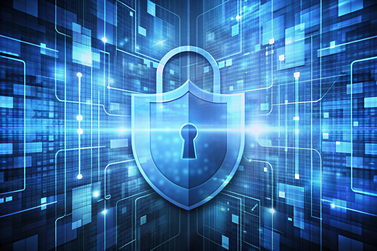 Abstract image symbolizing data security and privacy, with overlapping transparent layers in shades of blue and white, suggesting protection and confidentiality without any text or symbols